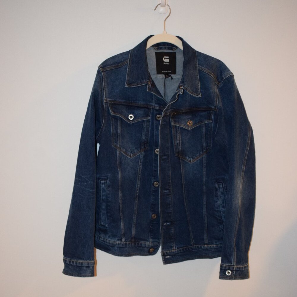 NWT G-Star Raw 3301 Slim trucker jacket elto pure stretch denim faded stone Med